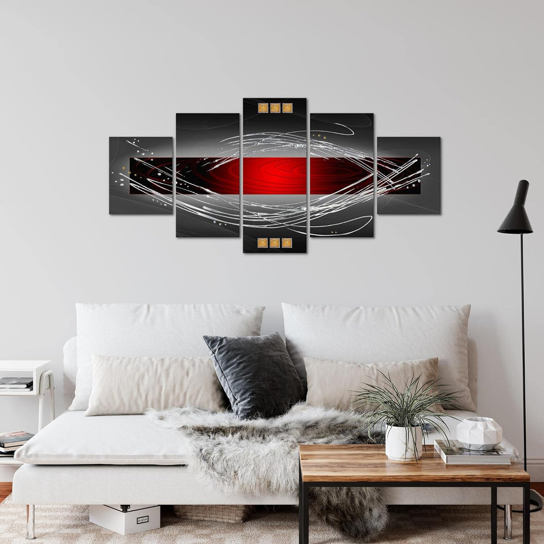 Runa Art Wandbilder Abstrakt 5 Teilig Bild auf Vlies Leinwand Deko Wohnzimmer Schlafzimmer Rot Grau