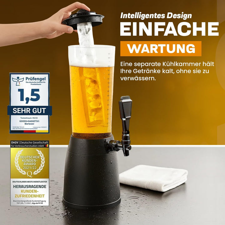 4,0L Biersäule Zapfsäule Kult Biertower Trinksäule Getränkespender Getränkesäule mit 1,3L Eiskühlung