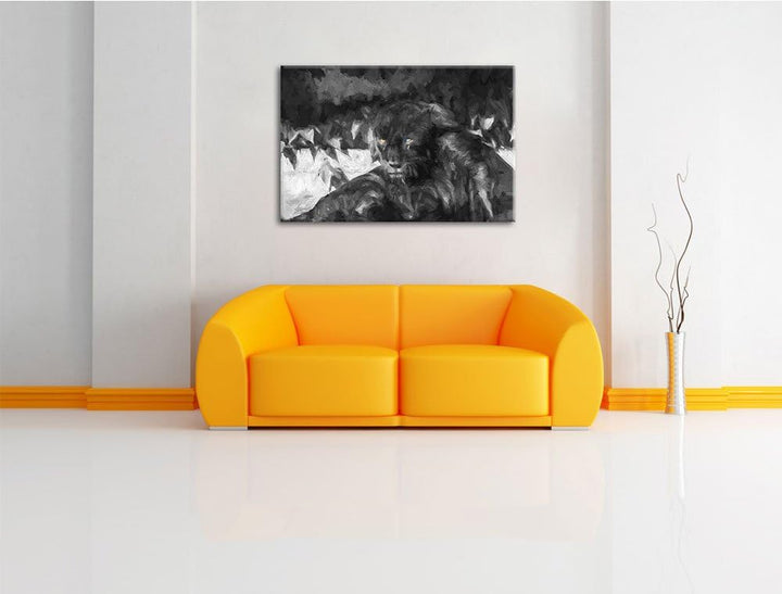 schwarzer Panther schwarz/weiss Deluxe Format: 100x70 cm auf Leinwand, XXL riesige Bilder fertig ger