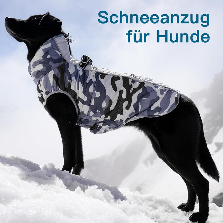 Hunde Wintermantel Wasserbeständig, Verstellbarer Halsausschnitt, Hundemantel mit Geschirr und Durch