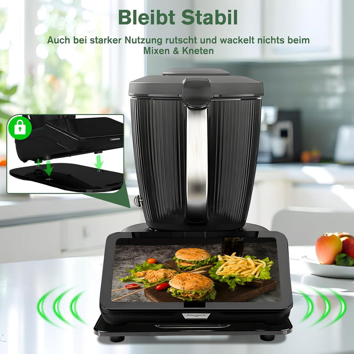 Gleitbrett für Thermomix TM7, schwarz mit 360° Metallrollen | Zubehör für Thermomix TM7 inkl. Siliko