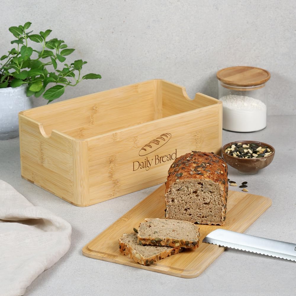 KESPER | Brotkasten mit Schneidebrett, Material: FSC®-zertifizierter Bambus, Masse: B: 32 x H: 12,5