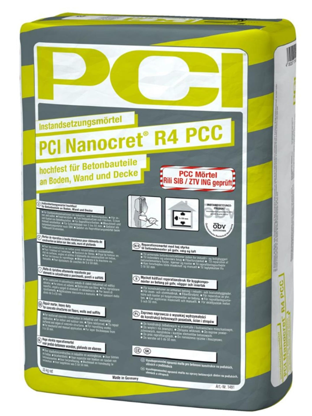 PCI NANOCRET R4 PCC 25 kg Hochfester Instandsetzungsmörtel Für Betonbauteile an Boden, Wand und Deck