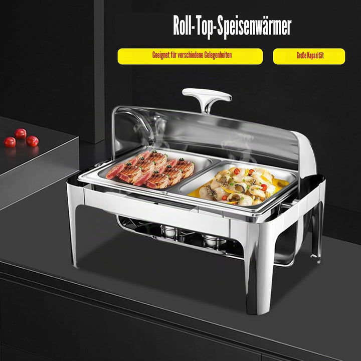 9l Edelstahl Speisenwärmer, Chafing Dish Mit Rolldeckel Speisenwärmer Warmhaltebehälter, Heizplatten