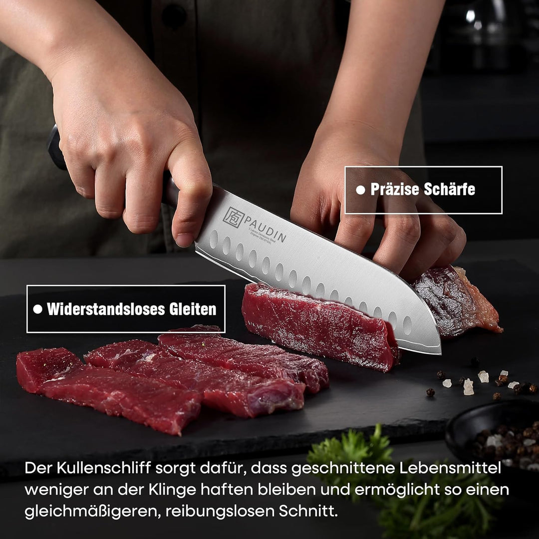 PAUDIN Messerset 4 teilig Küchenmesser Set Kochmesser Santokumesser Allzweckmesser Gemüsemesser prof