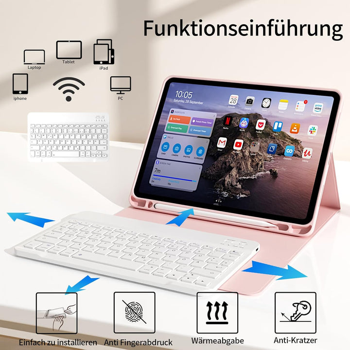 Hülle mit Tastatur für iPad Pro 11 4. / 3. / 2. Generation 2022/2021/2020 mit stifthalter, Magnetisc