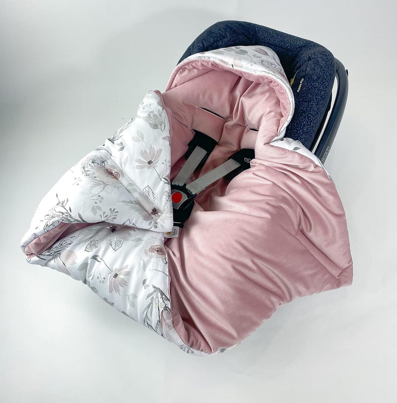 BABEES© Wattierte Einschlagdecke mit Füllung für Babyschale Autositz, Universal,V warm Minky VBaby D