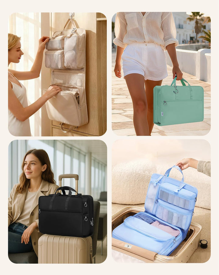 WANDF 6-in-1 Packing Cubes Koffer Organizer mit 360°-Aufhängehaken, Wasserabweisende Packwürfel Komp