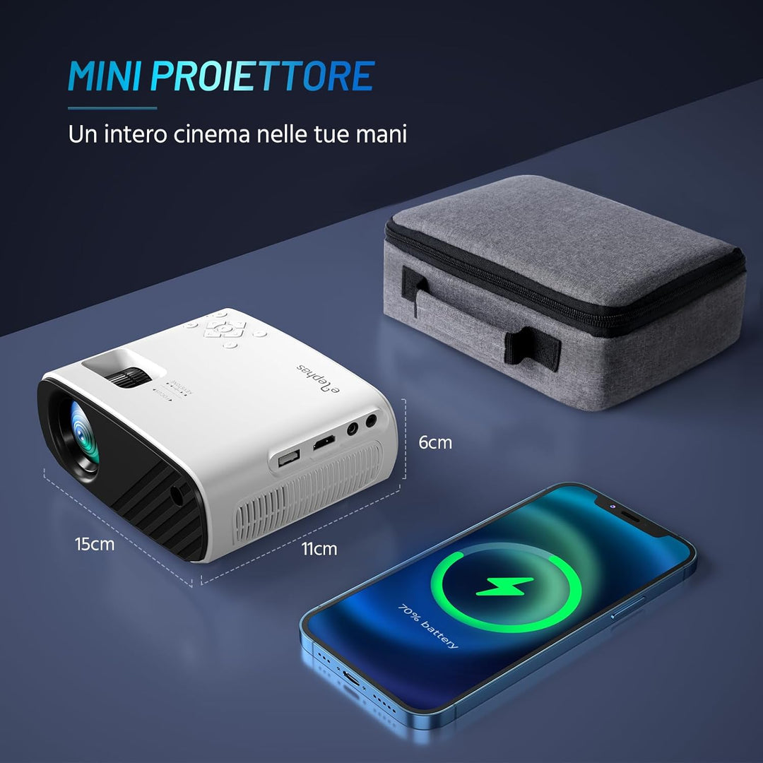 Mini Beamer, ELEPHAS WiFi Beamer Full HD 1080P 8000 Lux Tragbarer Beamer, kompatibel mit Android/iOS