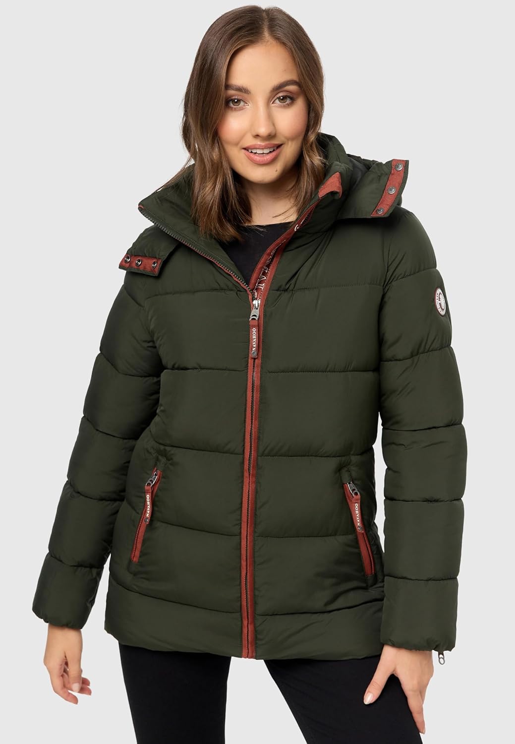 Navahoo Damen Kurze Winterjacke Steppjacke warm mit Abnehmbarer Kapuze aus recycelten Materialien Wa