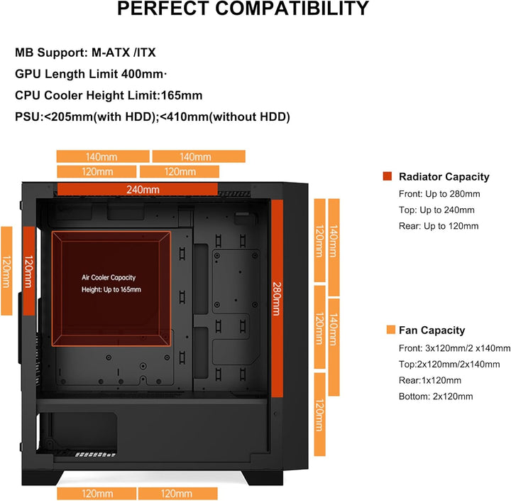 PCCOOLER CPS C3D310 M-ATX PC-Gehäuse mit Glasfenster, 2X 120mm ARGB-Lüfter, unterstützt 240/280mm Wa