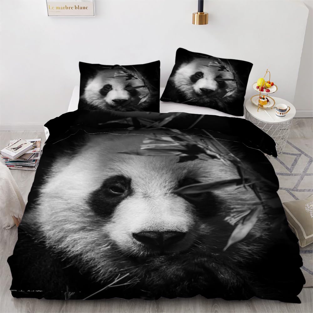 ROUSKI Bettwäsche Panda 135x200 cm 2teilig 100% Leicht Mikrofaser Kinderbettwäsche Retro Panda Bettb