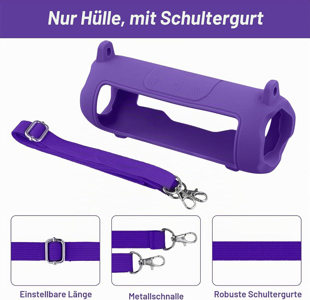 Khanka für JBL Flip 7 Silikon-Schutzhülle mit abnehmbarem Schultergurt, stossfeste weiche Hülle für