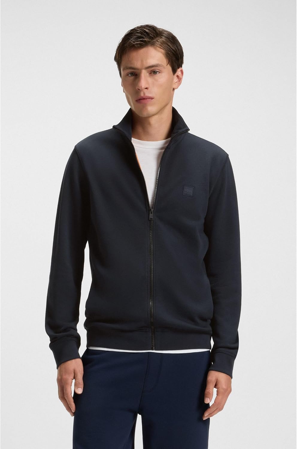BOSS Herren Zestart Jacke aus Baumwoll-Terry mit Reissverschluss und Logo-Aufnäher S Dark Blue, S Da
