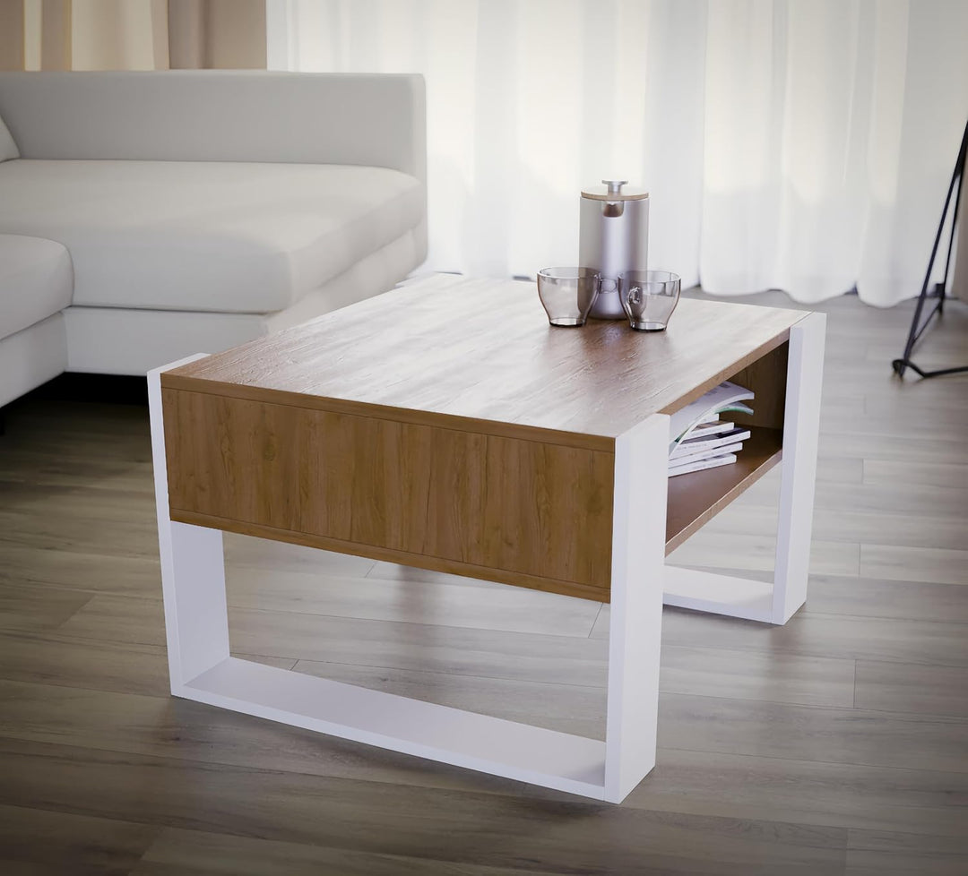 defiPad® Couchtisch mit Stauraum | Modern Wohnzimmertisch Eiche | 65CM Breite Kaffeetisch | Massiv u