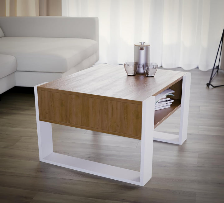 defiPad® Couchtisch mit Stauraum | Modern Wohnzimmertisch Eiche | 65CM Breite Kaffeetisch | Massiv u