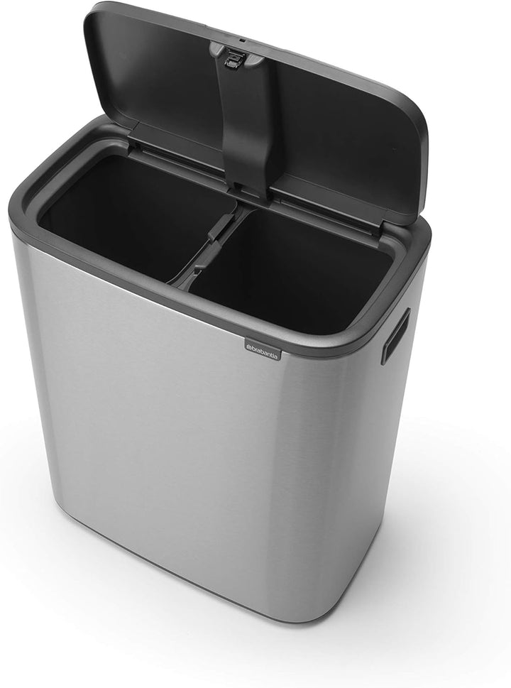 Brabantia Bo Touch Mülleimer — 2 x 30-Liter-Inneneimer (matter Stahl, fingerabdruckfest) Müll-/Recyc