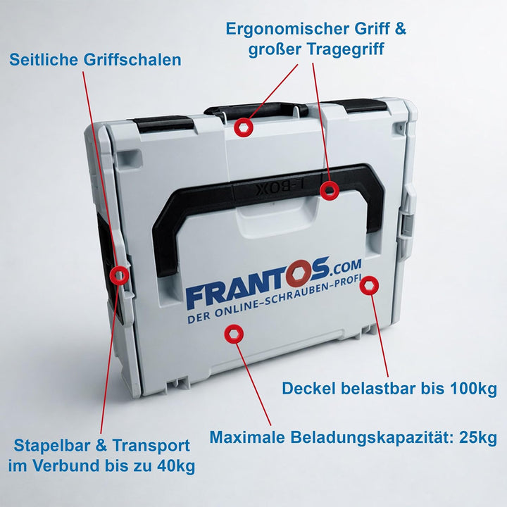 FRANTOS L-BOXX DIN 94 Splinte Sortiment gross, 2800 tlg. in 22 Grössen, Stahl verzinkt - Sicherungss