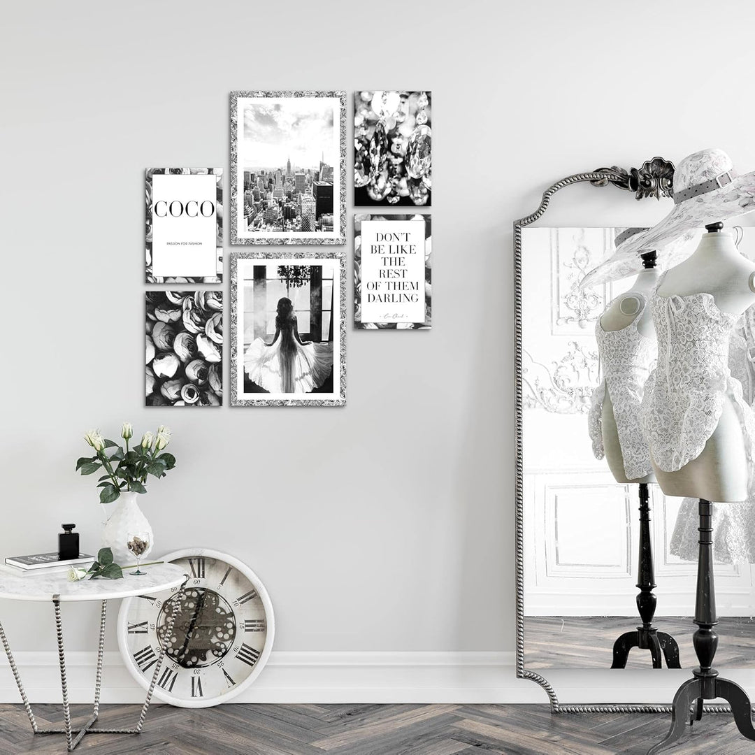 Novart Wandbilder Set Fashion Coco New York Schwarz Weiss - KEIN EXTRA RAHMEN BENÖTIGT - Modern Deko