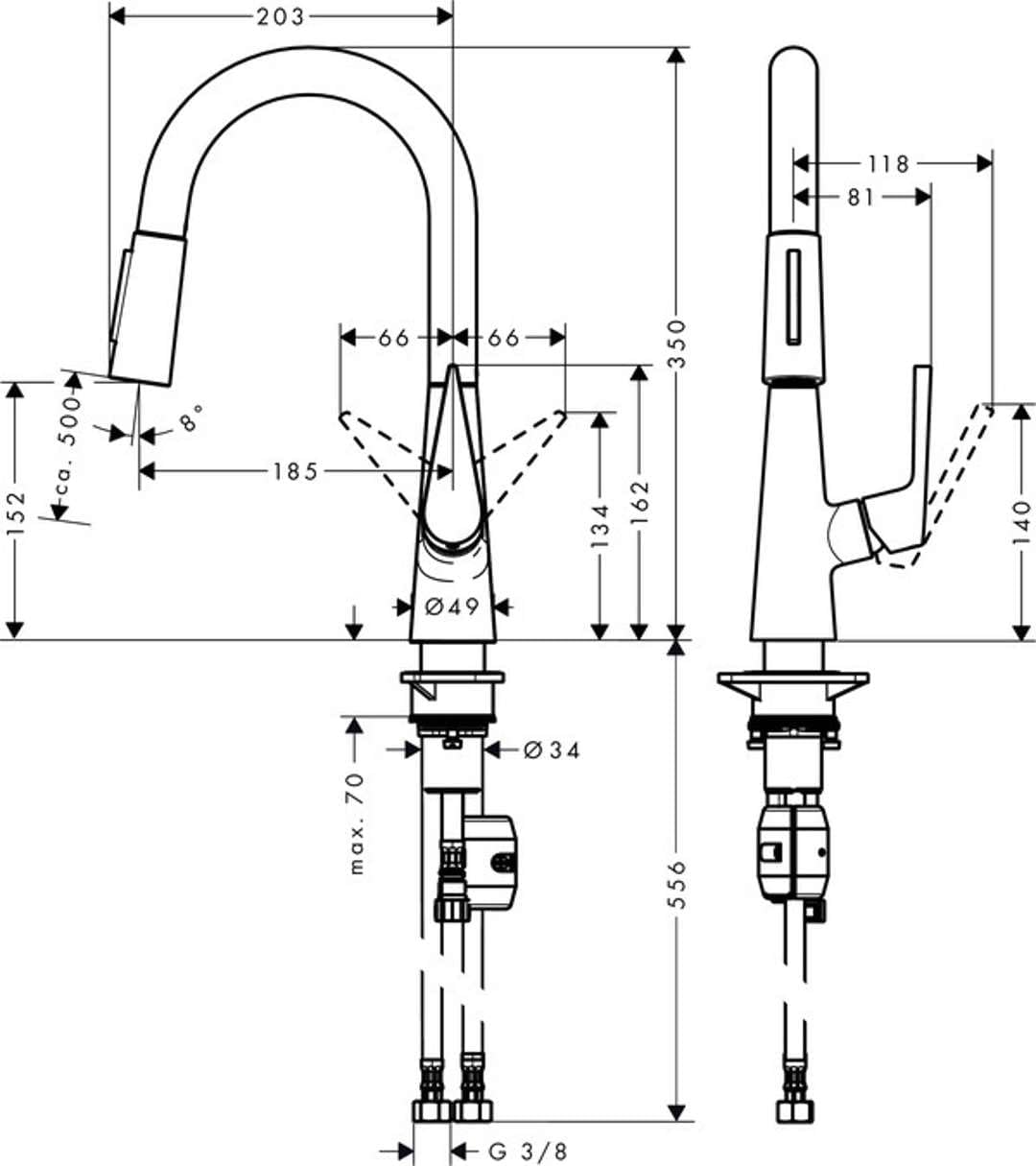 hansgrohe Talis S Einhebel-Küchenarmatur, Komfort-Höhe 160 mm, mit Ausziehbrause, Edelstahl Finish A