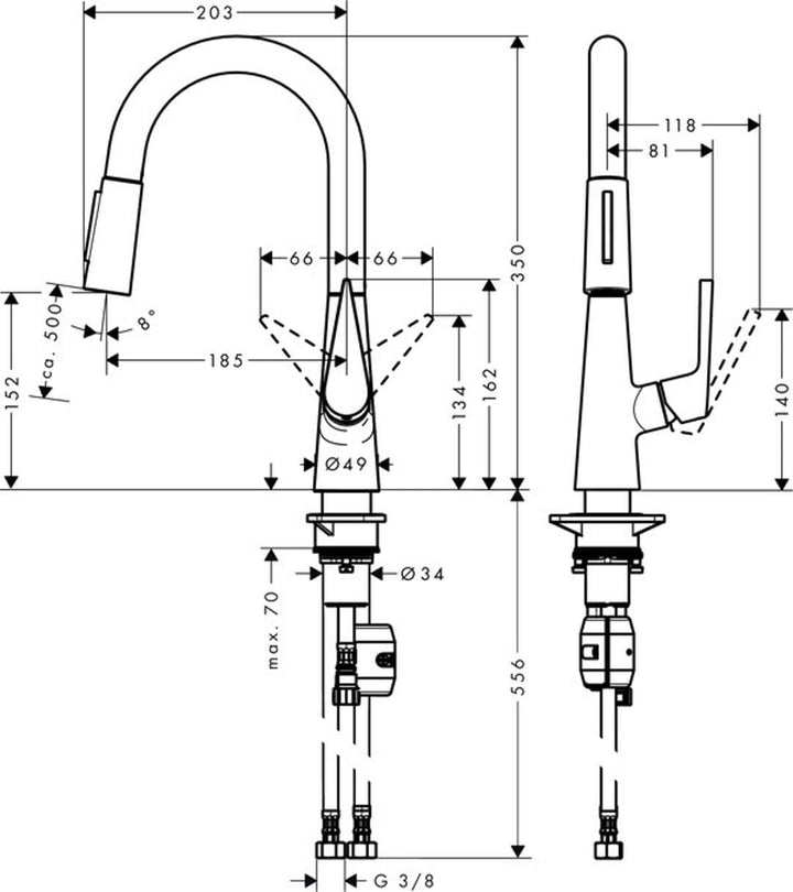 hansgrohe Talis S Einhebel-Küchenarmatur, Komfort-Höhe 160 mm, mit Ausziehbrause, Edelstahl Finish A