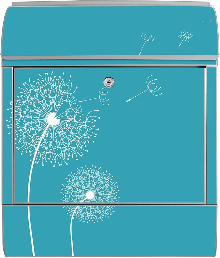 banjado® Design Briefkasten mit Motiv Pusteblume 4 39x47x14cm &amp; 2 Schlüssel - Briefkasten Stahl Silb