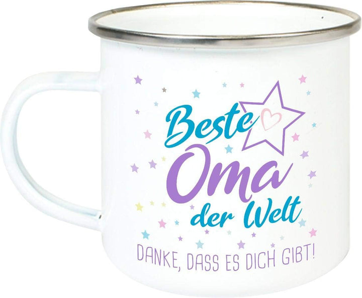 ShirtInStyle, Emaillen Tassenset beste Oma, bester Opa der Welt, danke das es dich gibt! Farbe weiss