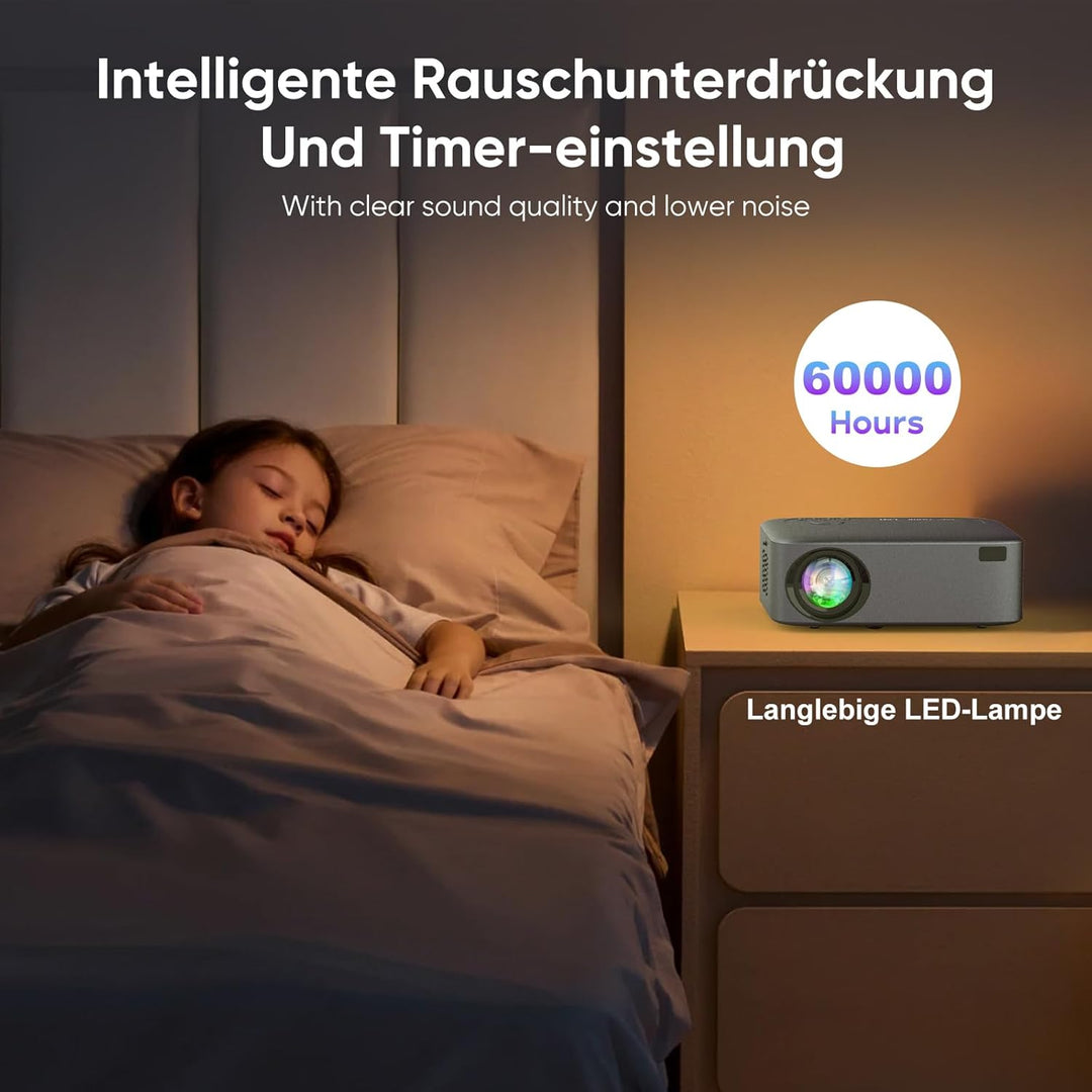 [Elektrischer Fokus/Trapezkorrektur/Zoom] Beamer, Beamer 4K Unterstützt 600ANSI WiFi6 Zwei-Wege Blue