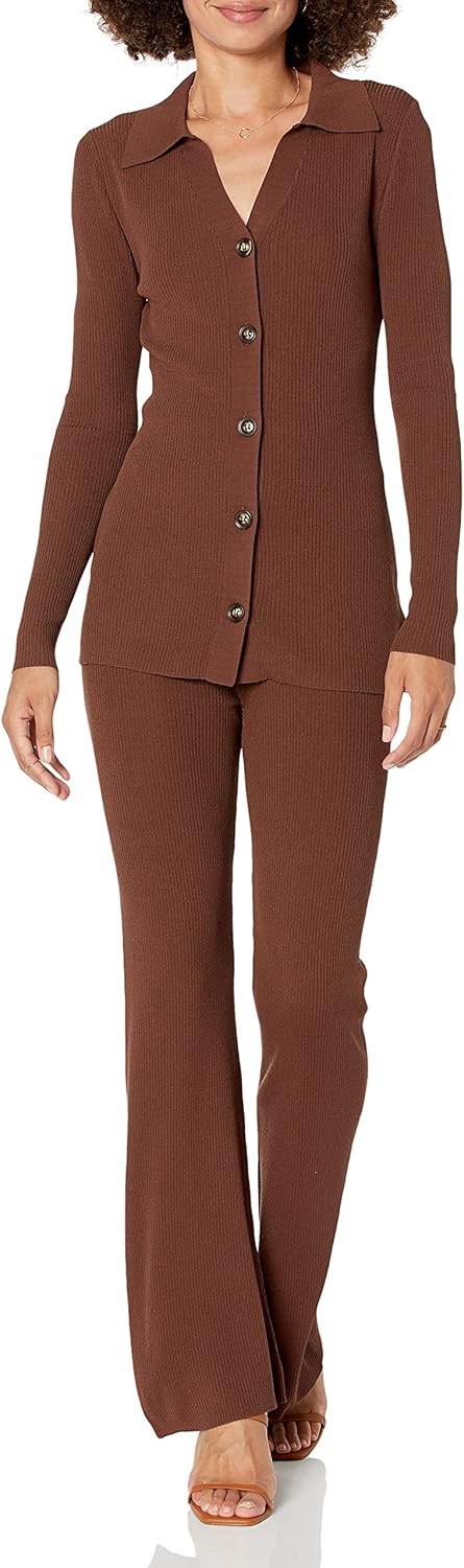The Drop Constance Ripp-Pullover mit Knopfleiste für Damen S Schokoladenbraun, S Schokoladenbraun