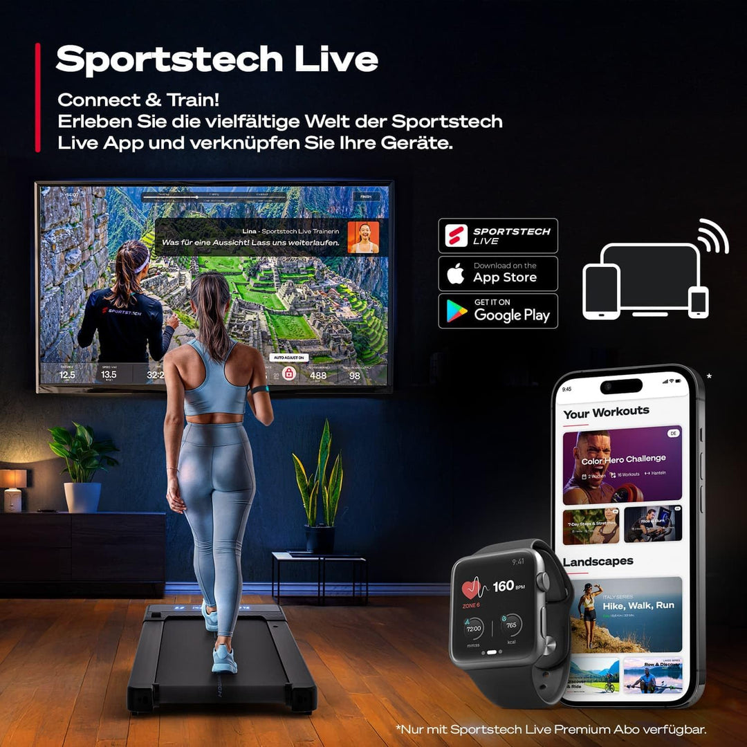 Sportstech Walking Pad, automatische Steigung bis 19%, Laufband für Zuhause und Schreibtisch, LED-Di
