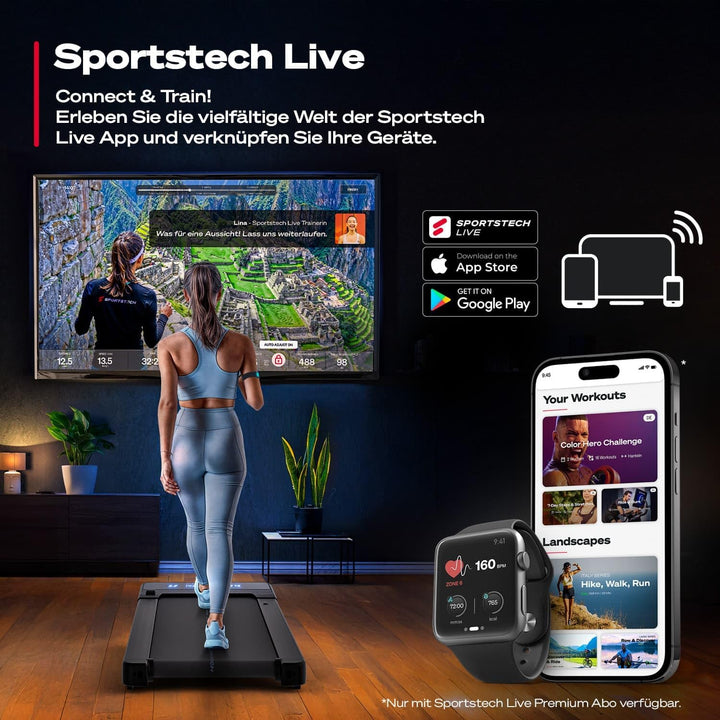 Sportstech Walking Pad, automatische Steigung bis 19%, Laufband für Zuhause und Schreibtisch, LED-Di