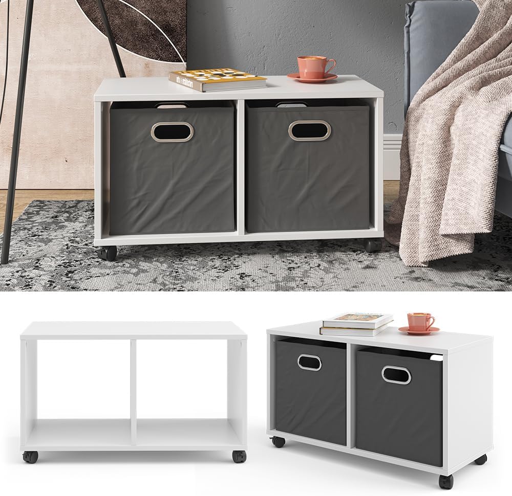 Vicco Kinderregal Luigi, Weiss, 72 x 42.4 cm, auf Rollen fahrbar mit Zwei offenen Ablageflächen 2 Fä