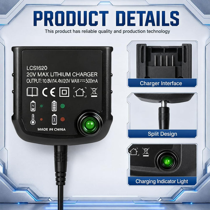 Ladegerät 18V/20V kompatibel mit Black &amp; Decker, NAVESO Lithium Akkuladegerät für Black und Decker L