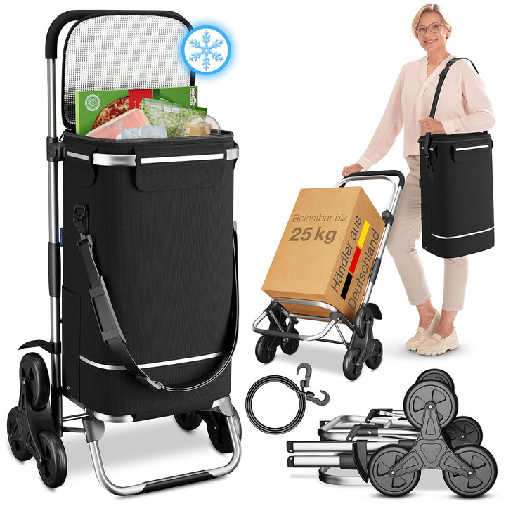 maxVitalis Einkaufstrolley Treppensteiger mit XXL Kühlfach, Einkaufsroller klappbar, Shopping Trolle