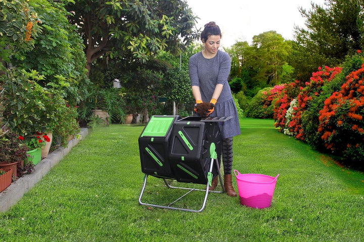 PALMAT - Heavy Duty 140L Zweikammer-Trommelkomposter – Komposteimer, Gartenkomposter, Biomülleimer,