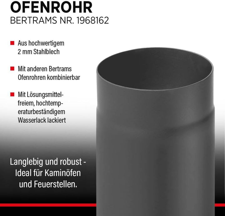 BERTRAMS Ofenrohr 150mm Ø 25 cm Gussgrau | Stahlrohr mit 20cm Einbaulänge | Feuerrohr Stahlblech 2mm