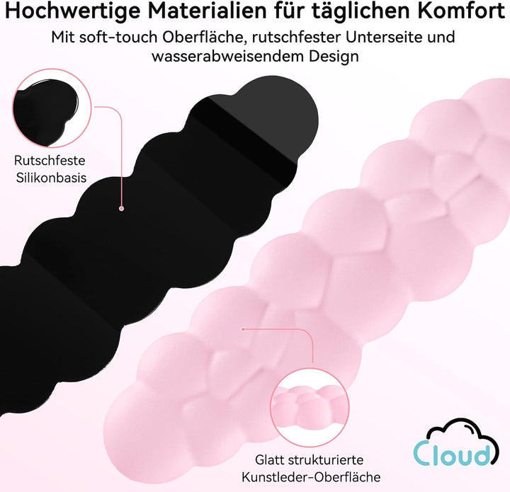 Memory‑Schaum Cloud Handballenauflage Tastatur‑Set, 4‑in‑1: Ergonomische Tastatur Handballenstütze &