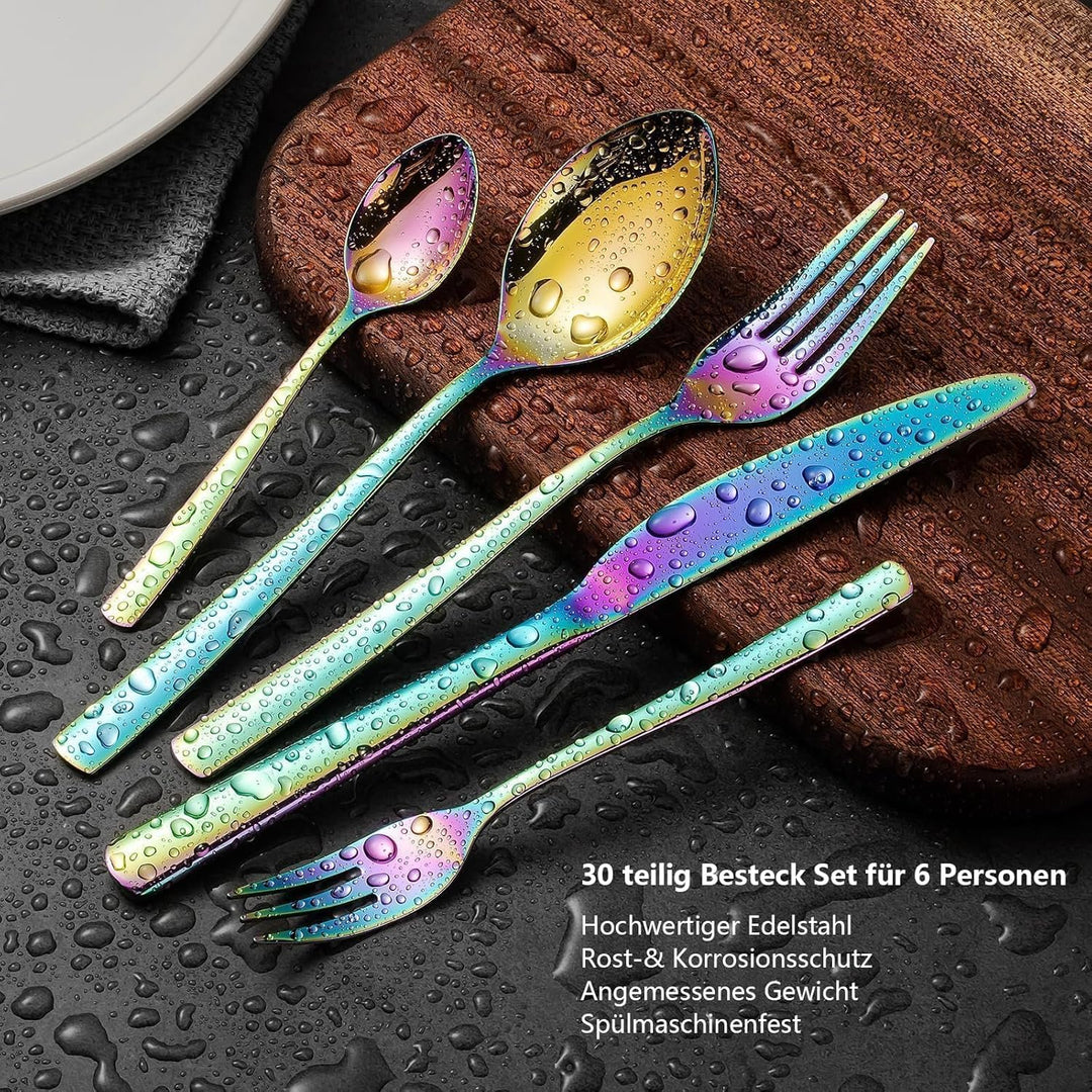 Besteck Set für 6 Personen, Essbesteck Set 30 teilig aus Edelstahl, Gabel Messer Löffel set, SpüLmas