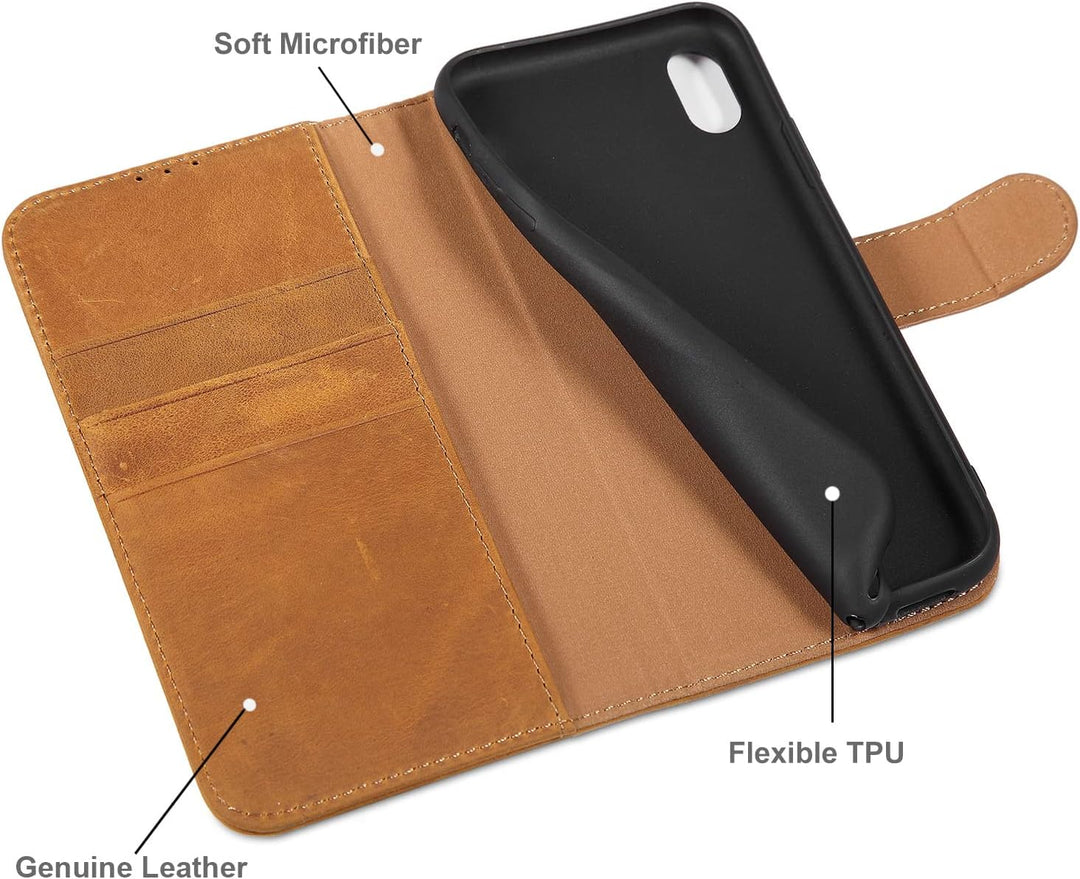 LENSUN Echtleder Hülle für iPhone XR, Handyhülle [Echtes Leder][Magnetverschluss][RFID Schutz] Handy