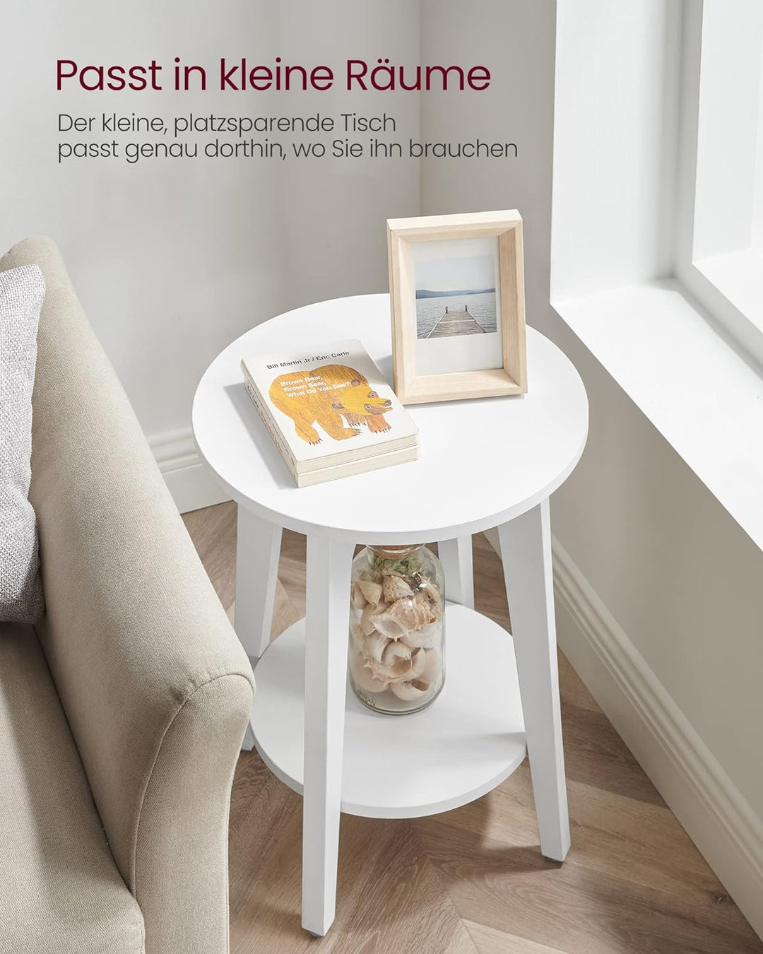 VASAGLE Beistelltisch, Sofatisch, Kleiner runder Tisch für Wohnzimmer, 40 x 50 cm, Holzspanplatte, N
