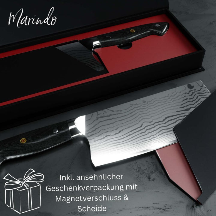 Marindo Chinesisches Kochmesser Edelstahl | 18cm Klingenlänge | Küchenbeil mit dreifach genietetem H