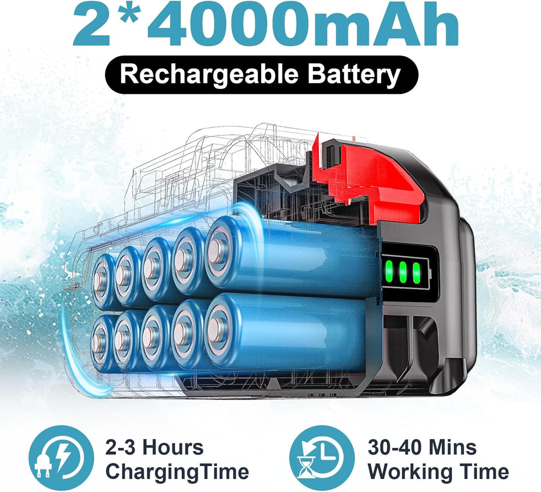 Akku Hochdruckreiniger,3000W Bürstenloser Motor 4-Gang-Modus Max 125Bar,Druckreiniger Mobiler mit 2x