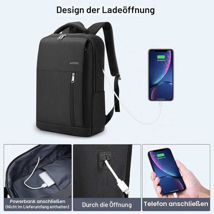 HOMIEE Laptop Rucksack Herren 17 zoll Laptoptasche Schwarz Tagesrucksack Arbeitsrucksack Business Ar