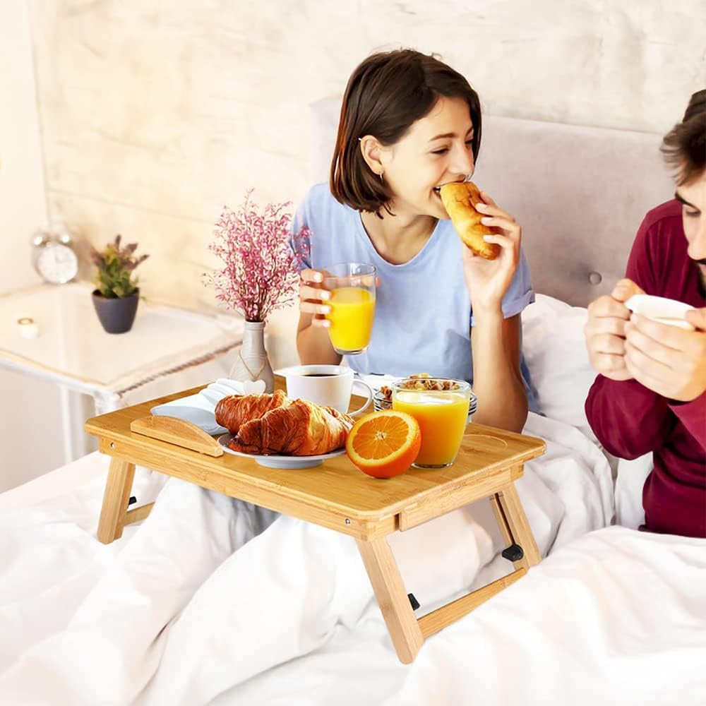 Laptoptisch aus Bambus, Laptopständer, Notebooktisch, Tisch fürs Bett, Frühstückstablett, höhenverst
