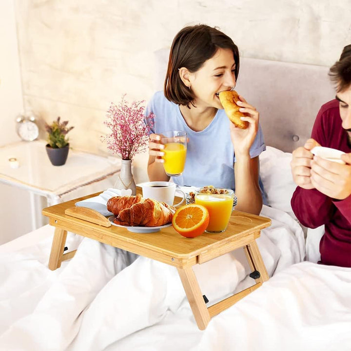 Laptoptisch aus Bambus, Laptopständer, Notebooktisch, Tisch fürs Bett, Frühstückstablett, höhenverst