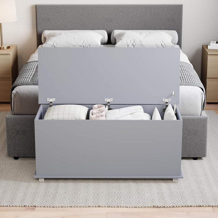 Vida Designs Leon Ottomane, Holz in Grau, 100 x 40 x 48 cm – Ottomane mit Klappdeckel, ideal für Spi