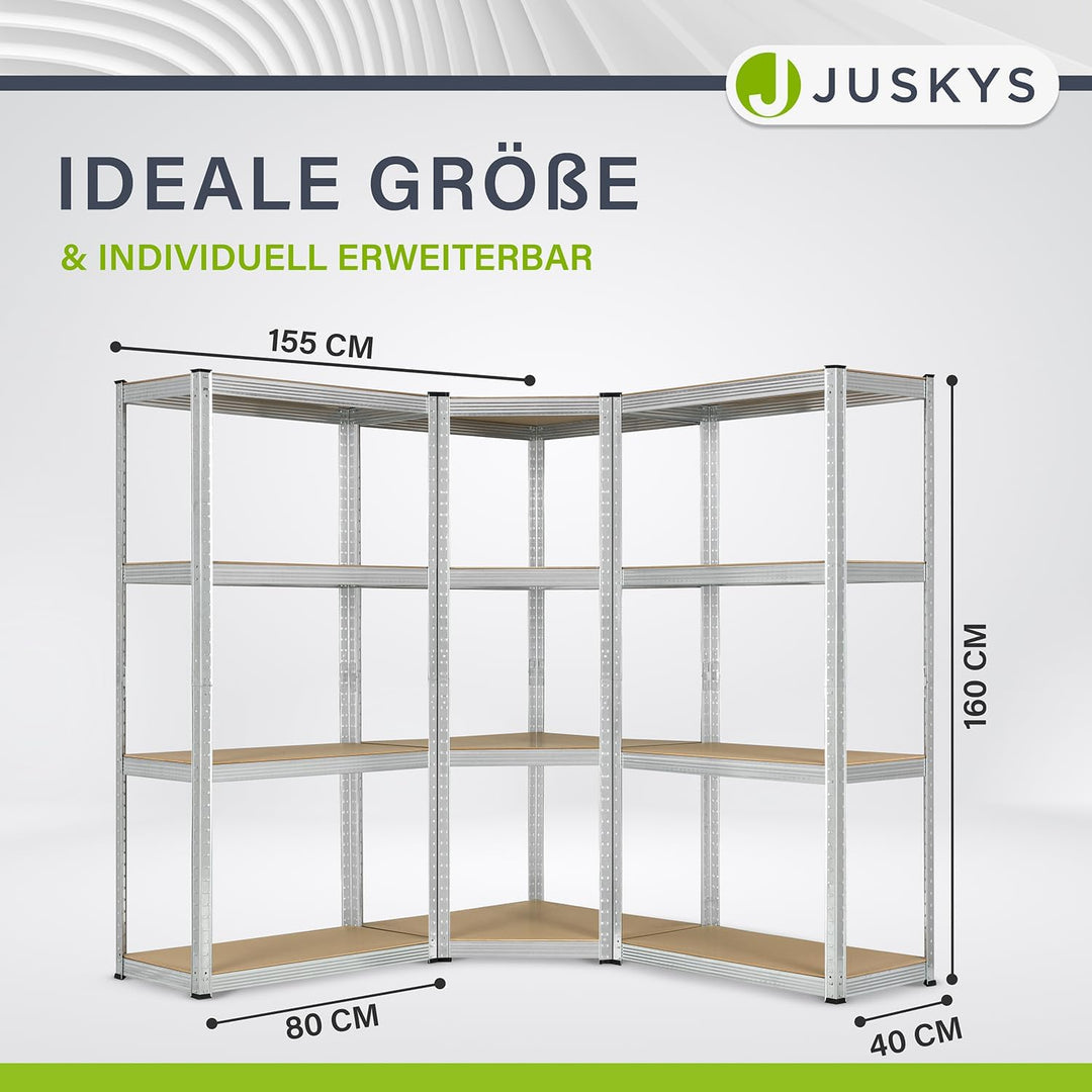 Juskys 3er Metall Regalsystem Easy | 1 Eckregal & 2 Lagerregale | 12 Böden aus MDF Holz | 960 kg | S