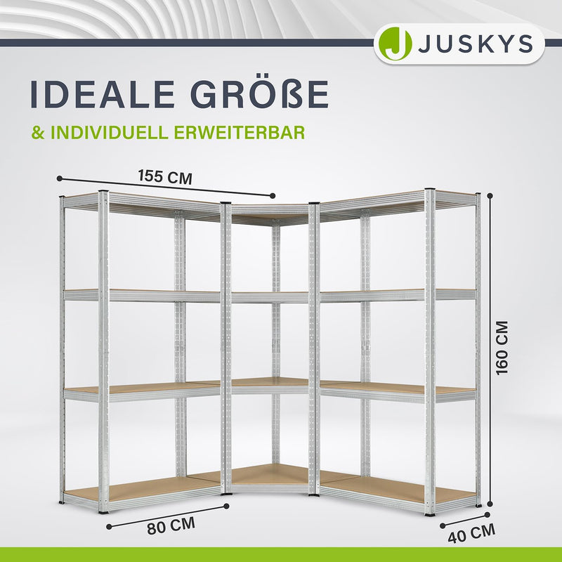 Juskys 3er Metall Regalsystem Easy | 1 Eckregal & 2 Lagerregale | 12 Böden aus MDF Holz | 960 kg | S