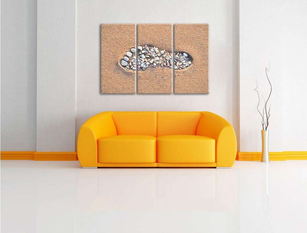 Pixxprint Fussabdruck im Sand Bunstift Effekt 3-Teiler Leinwandbild 120x80 Bild auf Leinwand