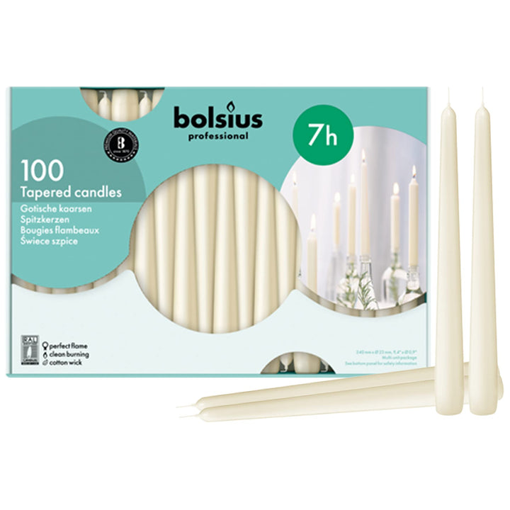 Bolsius Spitzkerze 103400335505, elfenbeinfarben, 25,4 cm, Creme, 100 Stück